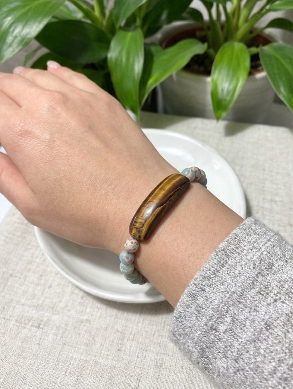 Boho Tiger's Eye and Glass Bead Stretch Bracelet
